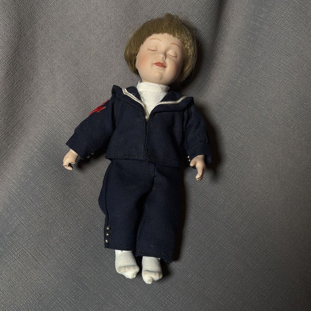 Vintage MBI 1990 J. Belle Porcelain Doll Blonde Hair Blue Eyes Sailor -T